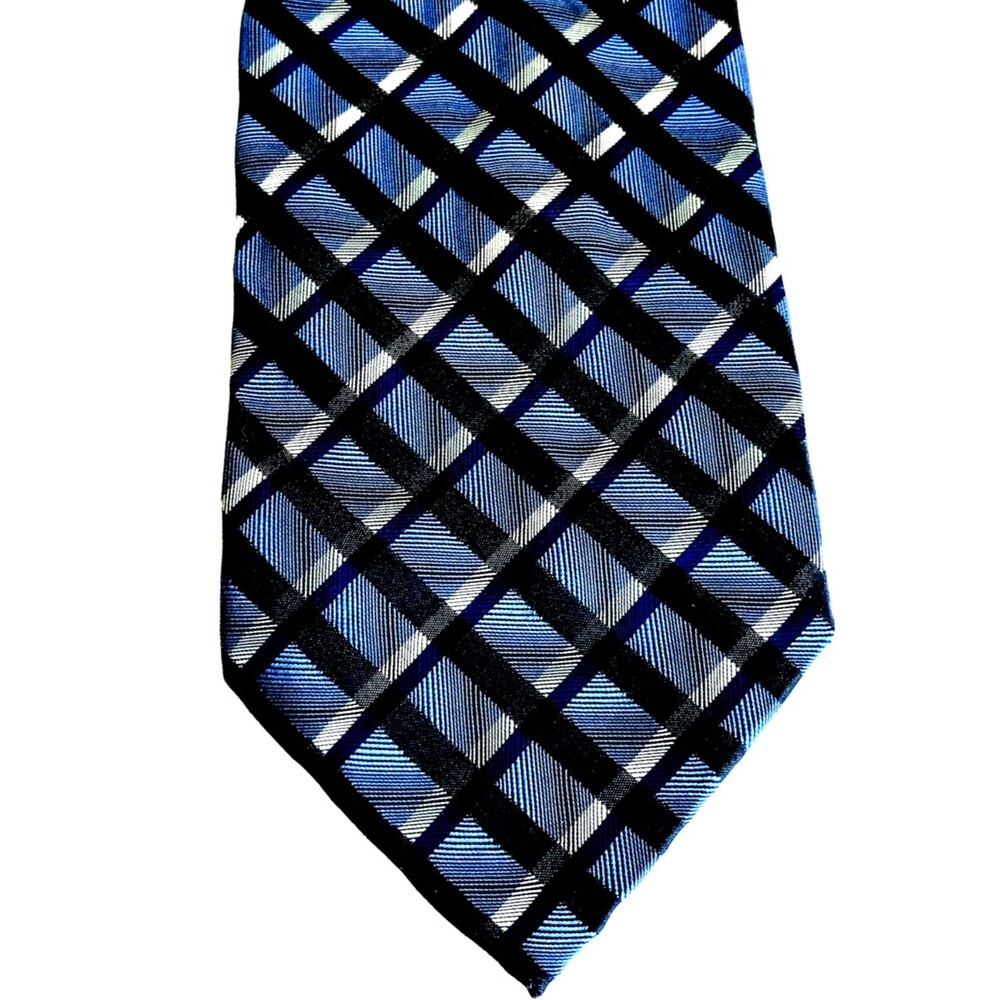 Zianetti Tie Italian Silk Plaid Geometric Blue Black 3D Gaming Illusion Preppy